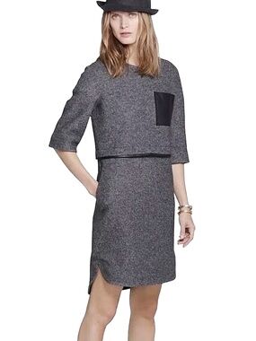 Madewell Leather Pocket Installation Shirt Tail Dress Wool Viscose Rayon Medium